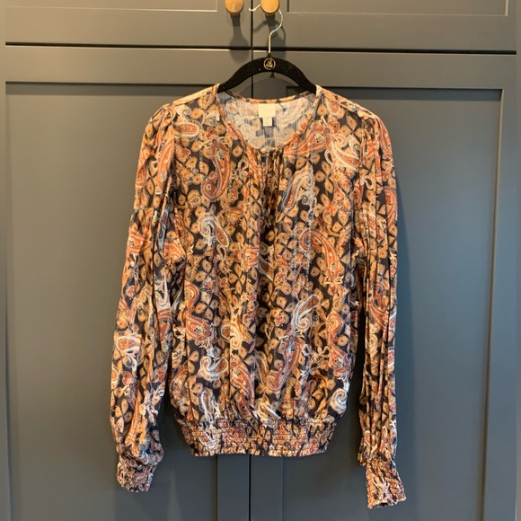 Roan and Ryan paisley print blouse with silver metallic threading.  Size M - Picture 2 of 6